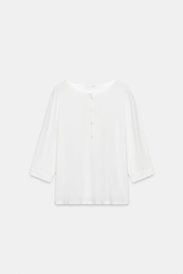 T-SHIRT I BOMULD MED HENLEY-UDSRÆRING - Hvid fra Zara