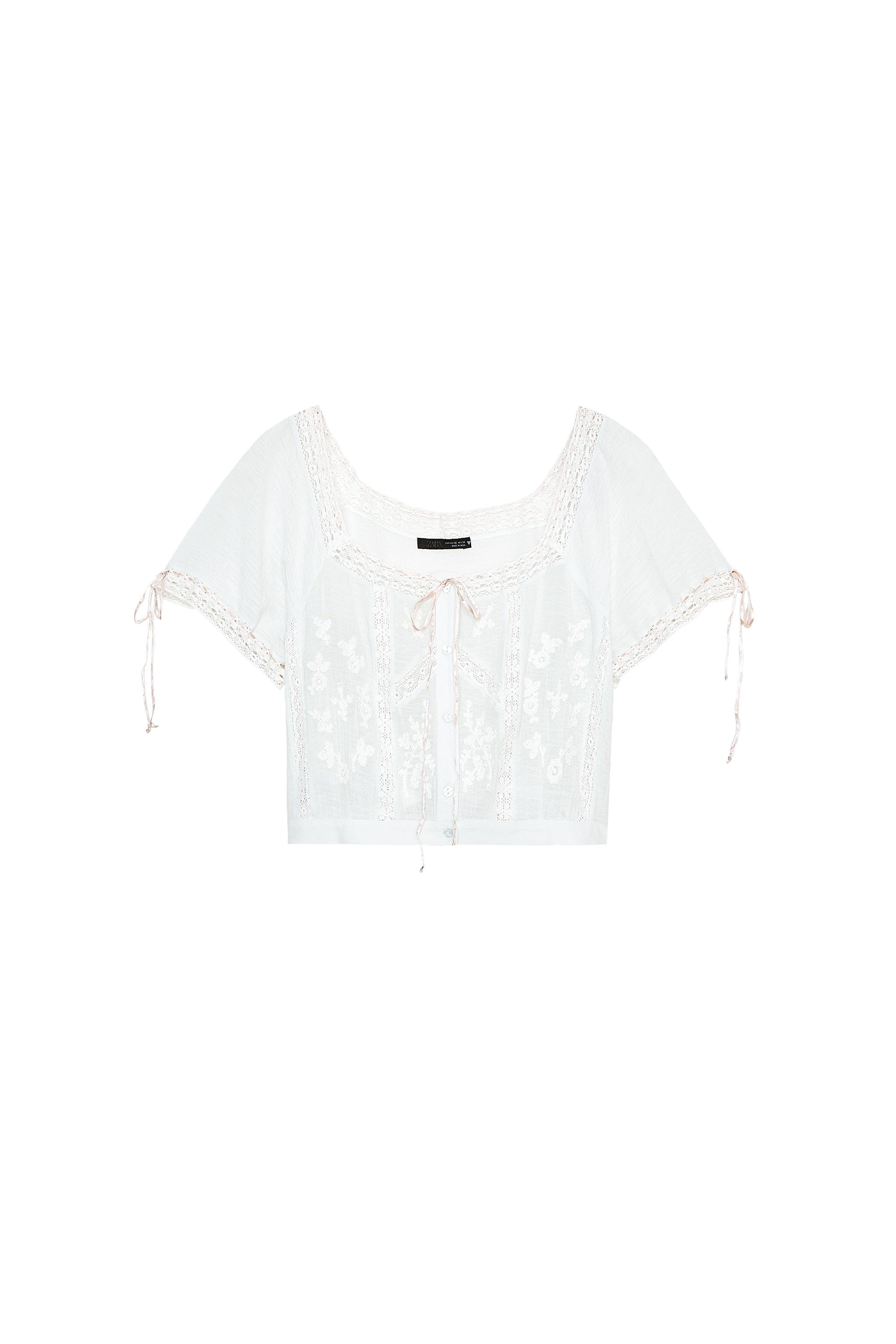 TOP CURTO DE GASE BORDADO - Azul-claro | ZARA Brasil