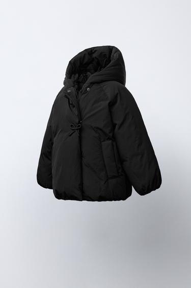 MANTEAU À BOUTONNAGE CROISÉ AVEC CAPUCHE ET LACETS - Noir de Zara - Image 1