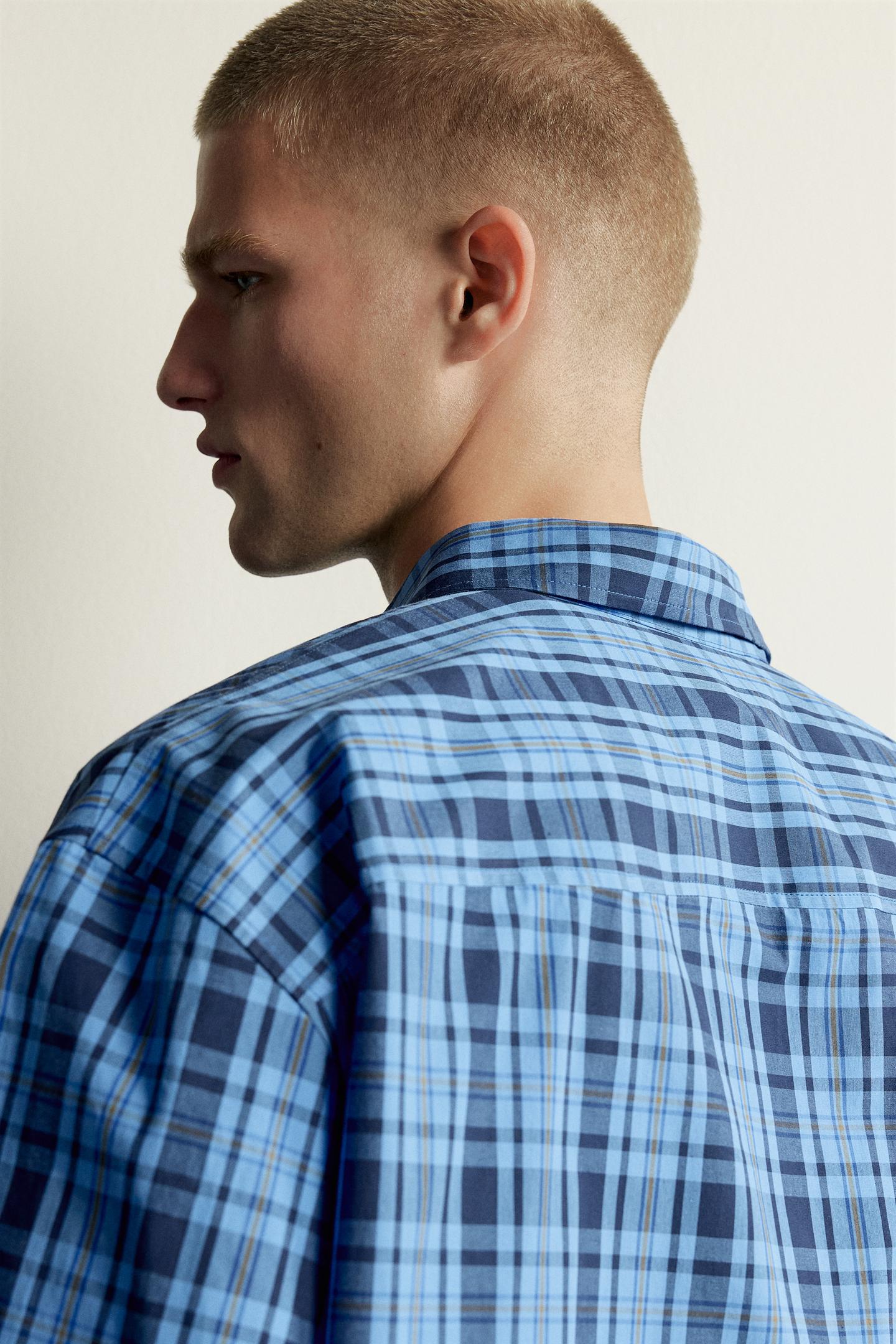 Мужская рубашка Zara Relaxed Fit Plaid, цвет: Голубоватый — фото 6