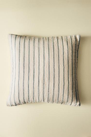 CHILDREN'S STRIPED MUSLIN CUSHION COVER - Green / Blue by Zara - Image 5
