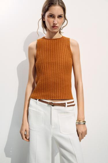 TOP PUNTO MANGA SISA - Naranja oscuro de Zara