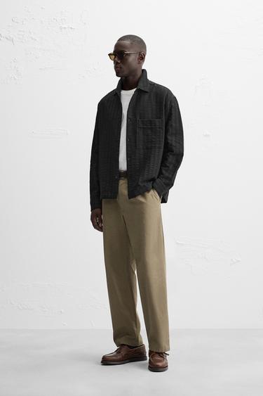 Zara STRIPED JACQUARD SHIRT - Black - Image 0