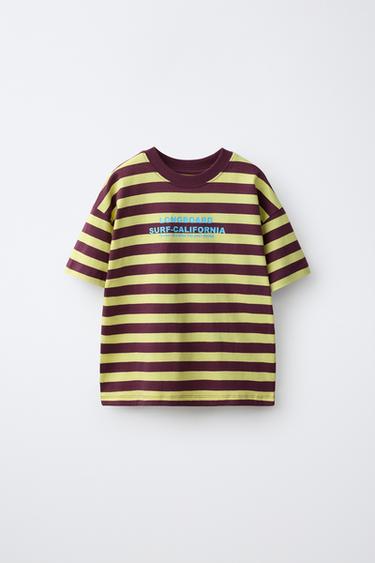STRIPED TEXT PRINT T-SHIRT - Bright yellow by Zara