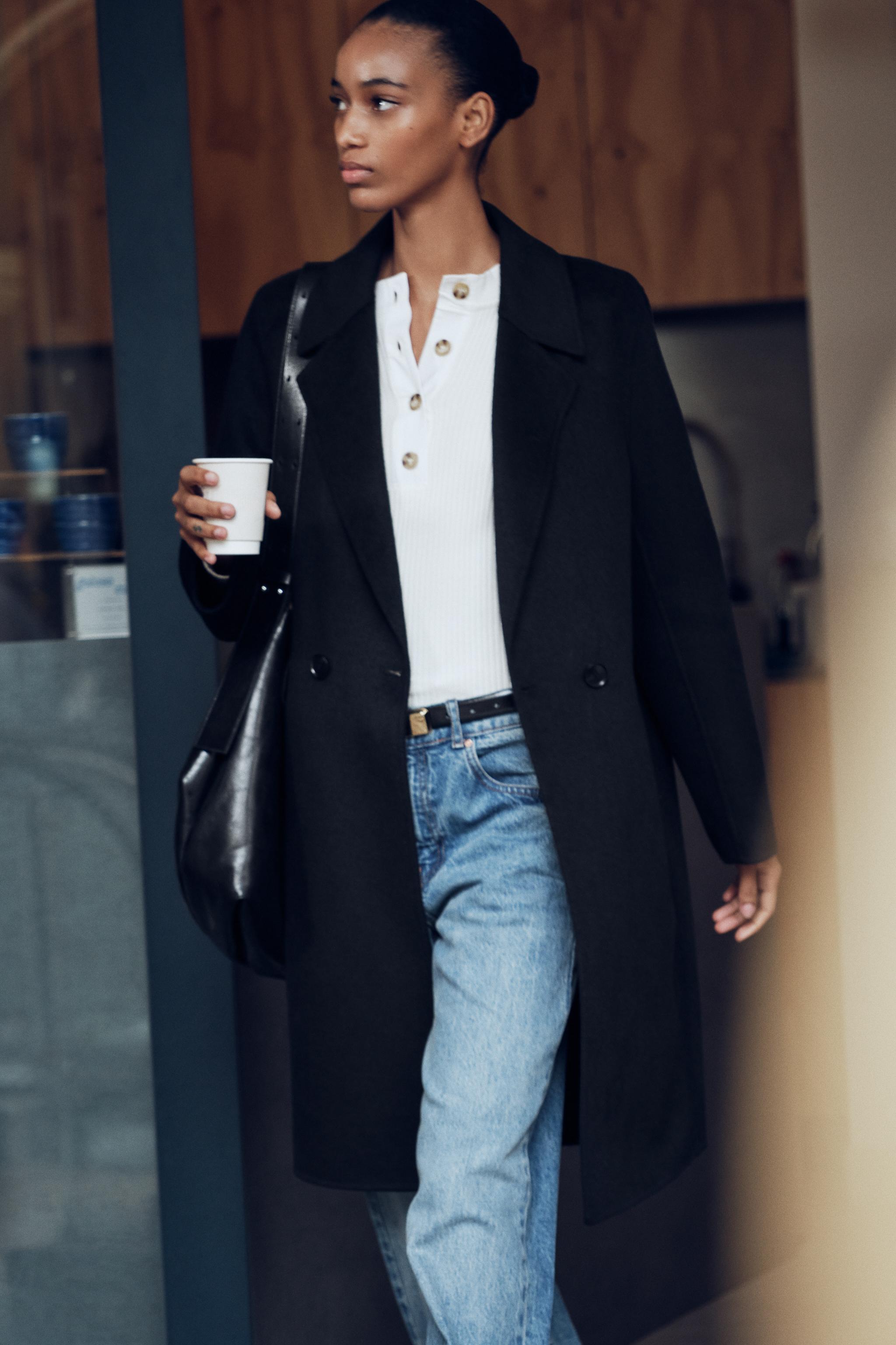 Black wool single breasted coat best sale