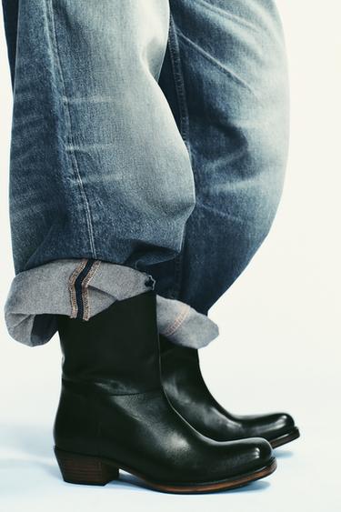 LEATHER COWBOY ANKLE BOOTS - Black de Zara - Image 2
