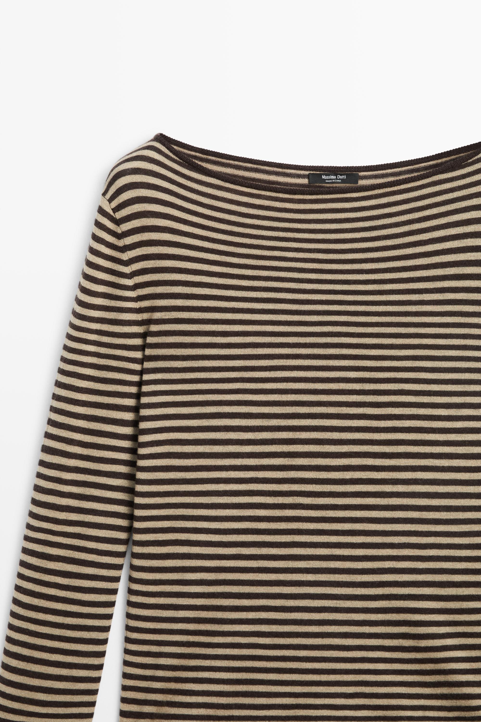 Striped wool-blend knit sweater
