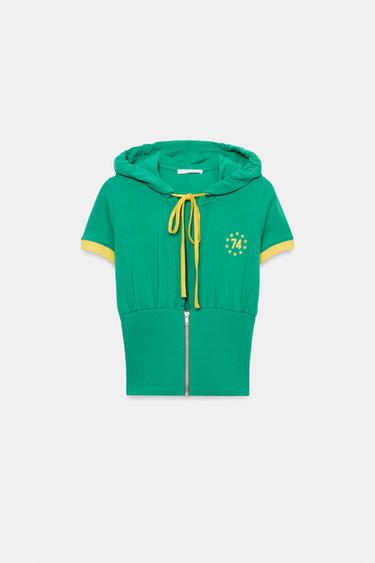 HOODED ZIP-UP TOP - Green by Zara