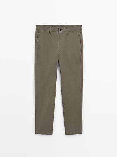 Zara Cotton blend slim fit trousers - Mid-green