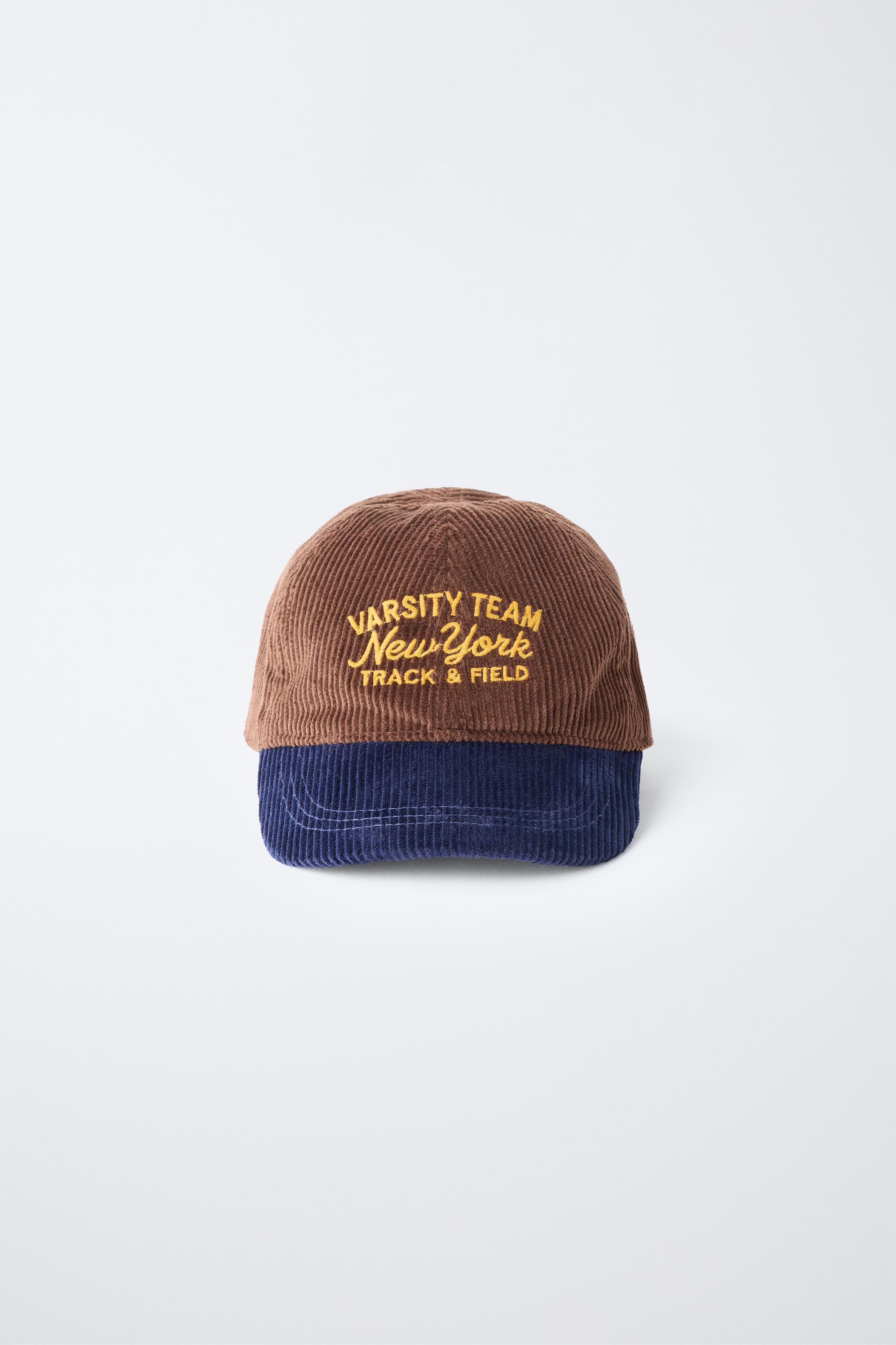 EMBROIDERED TEXT CORDUROY CAP - Brown | ZARA United States