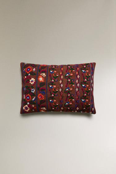 Zara EMBROIDERED THROW PILLOW COVER X COLLAGERIE - Brown - Image 0