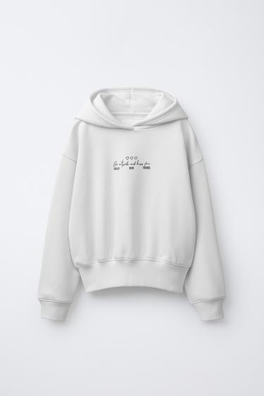 FELPA JOGGING CON CAPPUCCIO E SCRITTA - Écru di Zara - Immagine 0