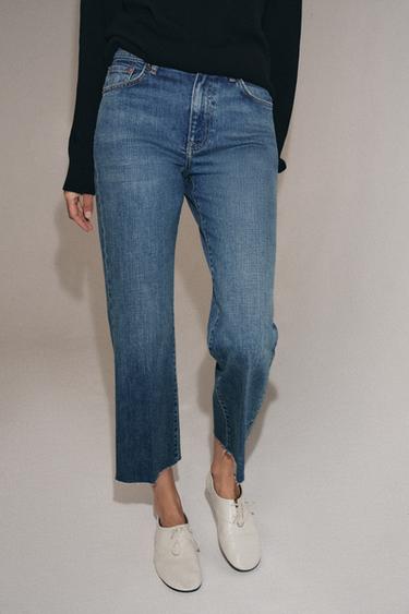 ZW COLLECTION CROPPED FLARE MID-WAIST JEANS - Blue by Zara