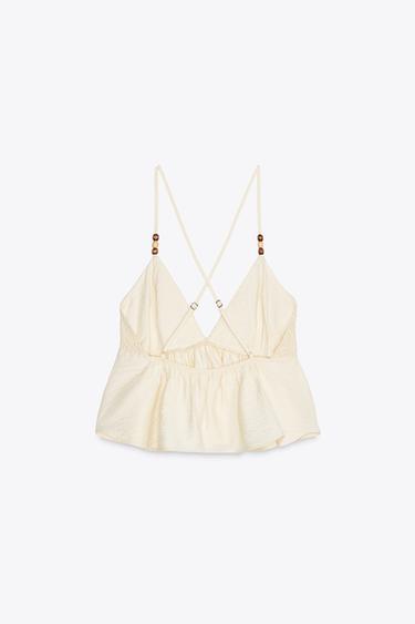 BEADED STRAPPY TOP - Ecru by Zara - Image 5