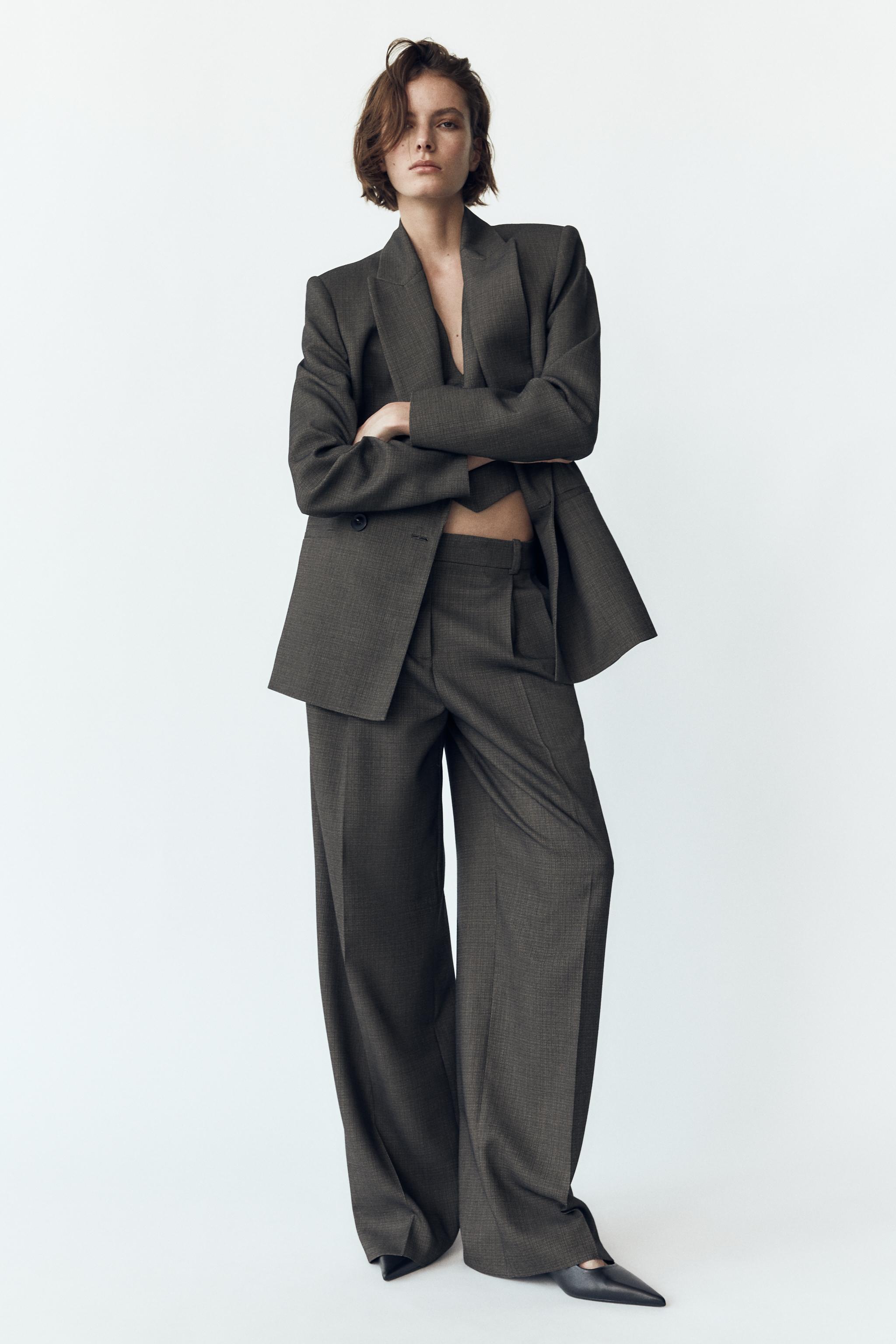 DARTED WIDE-LEG TROUSERS Taupe grey ZARA Australia