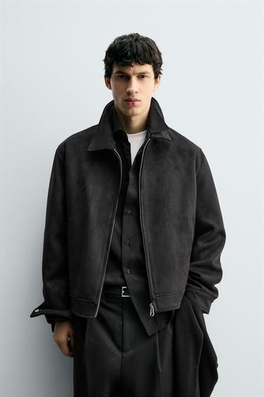 FAUX SUEDE REGULAR FIT JACKET - Black by Zara