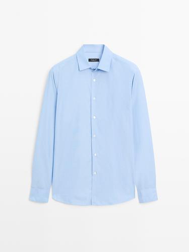 Zara Regular-fit 100% cotton shirt - Sky blue