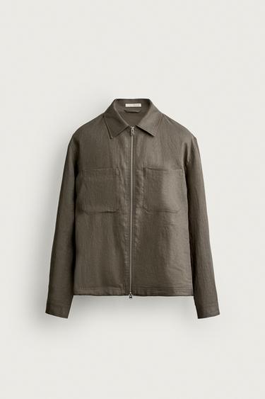 100% LINEN ZIP-UP OVERSHIRT - Mink by Zara