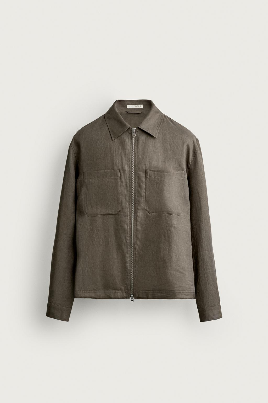 100% LINEN ZIP-UP OVERSHIRT