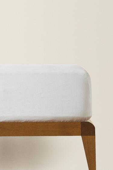 Zara WASHED LINEN FITTED SHEET | 11.8" THICK (160 GSM) - White