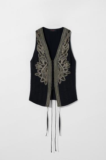 Zara EMBROIDERED VEST KATE MOSS X ZARA - Black