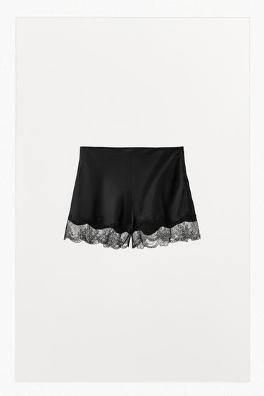SATIN SHORTS WITH LACE TRIM - Black by Zara