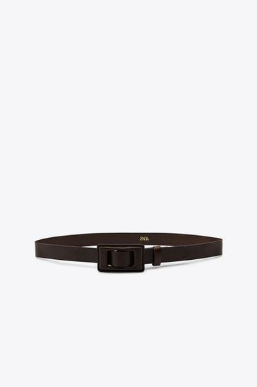 LEREN CEINTUUR MET BEKLEDE GESP - Bruin van Zara