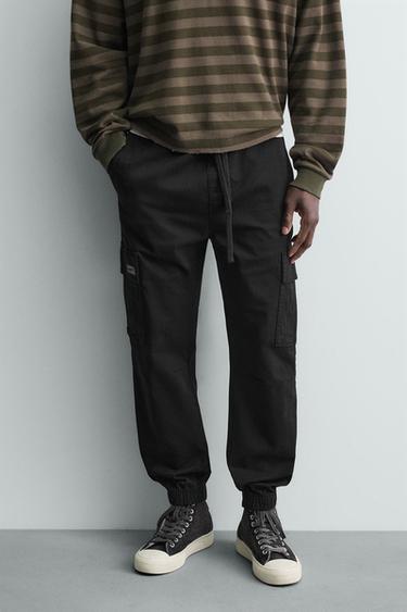 Zara SLIM FIT CARGO PANTS - Black