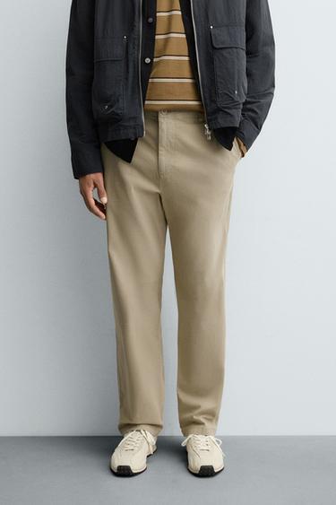 Zara STRAIGHT FIT TWILL PANTS - Beige