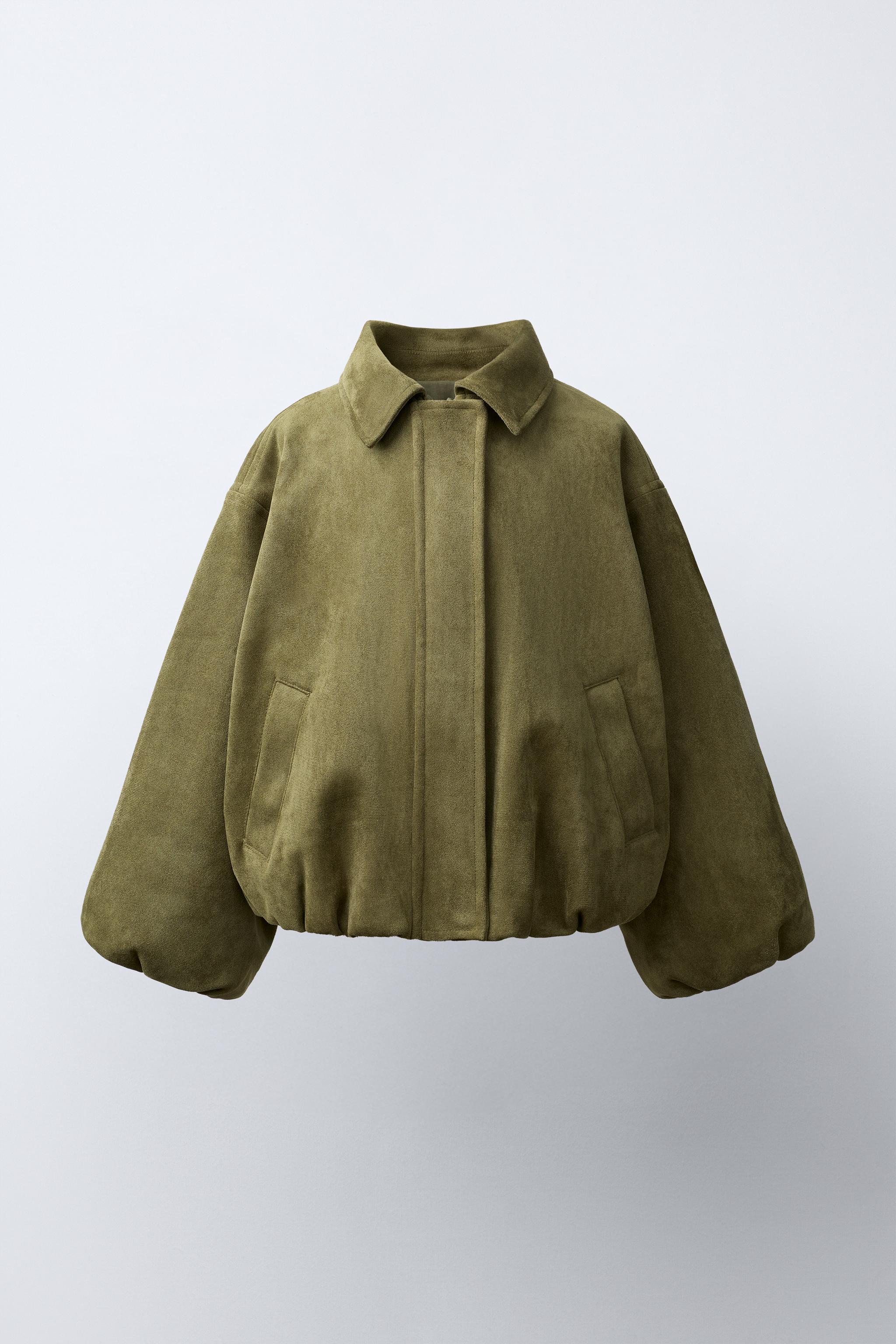 FAUX SUEDE BOMBER JACKET — Khaki