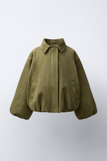 Zara BOMBER JAKNA OD IMITACIJE BRUŠENE KOŽE – Kaki
