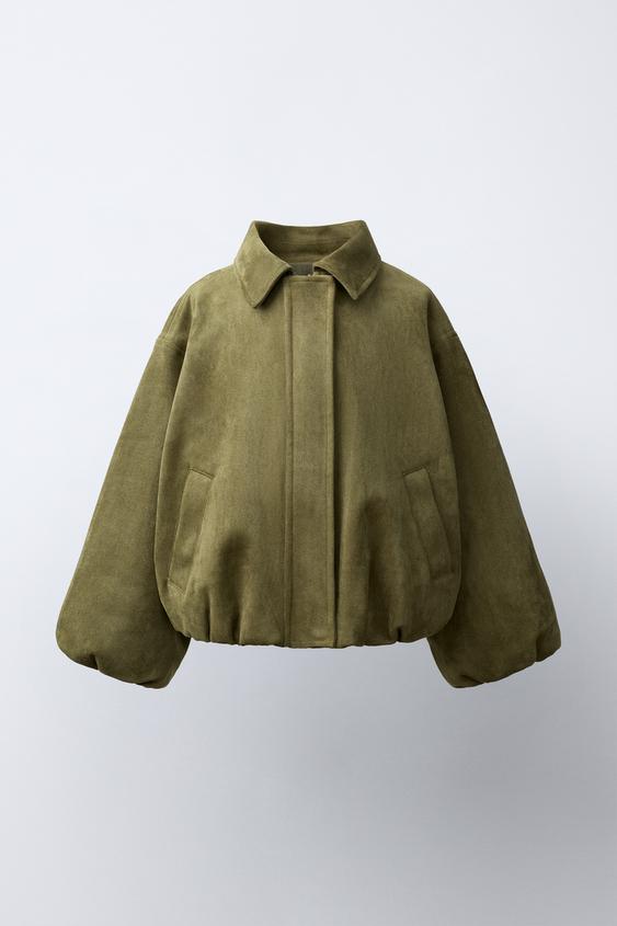 FAUX SUEDE BOMBER JACKET - Khaki by Zara - Image 0