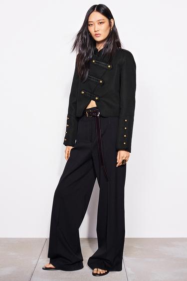 Zara HIGH-WAISTED WOOL PANTS ZW COLLECTION - Dark navy