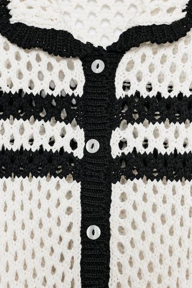 CUTWORK POLO CARDIGAN - Black / White by Zara - Image 5