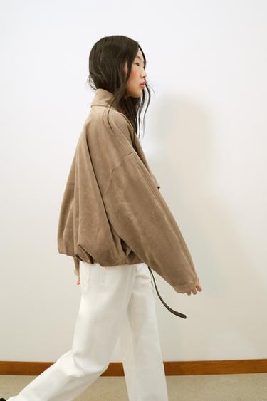 VESTE ENVELOPPANTE EFFET DAIM - Camel foncé de Zara - Image 3