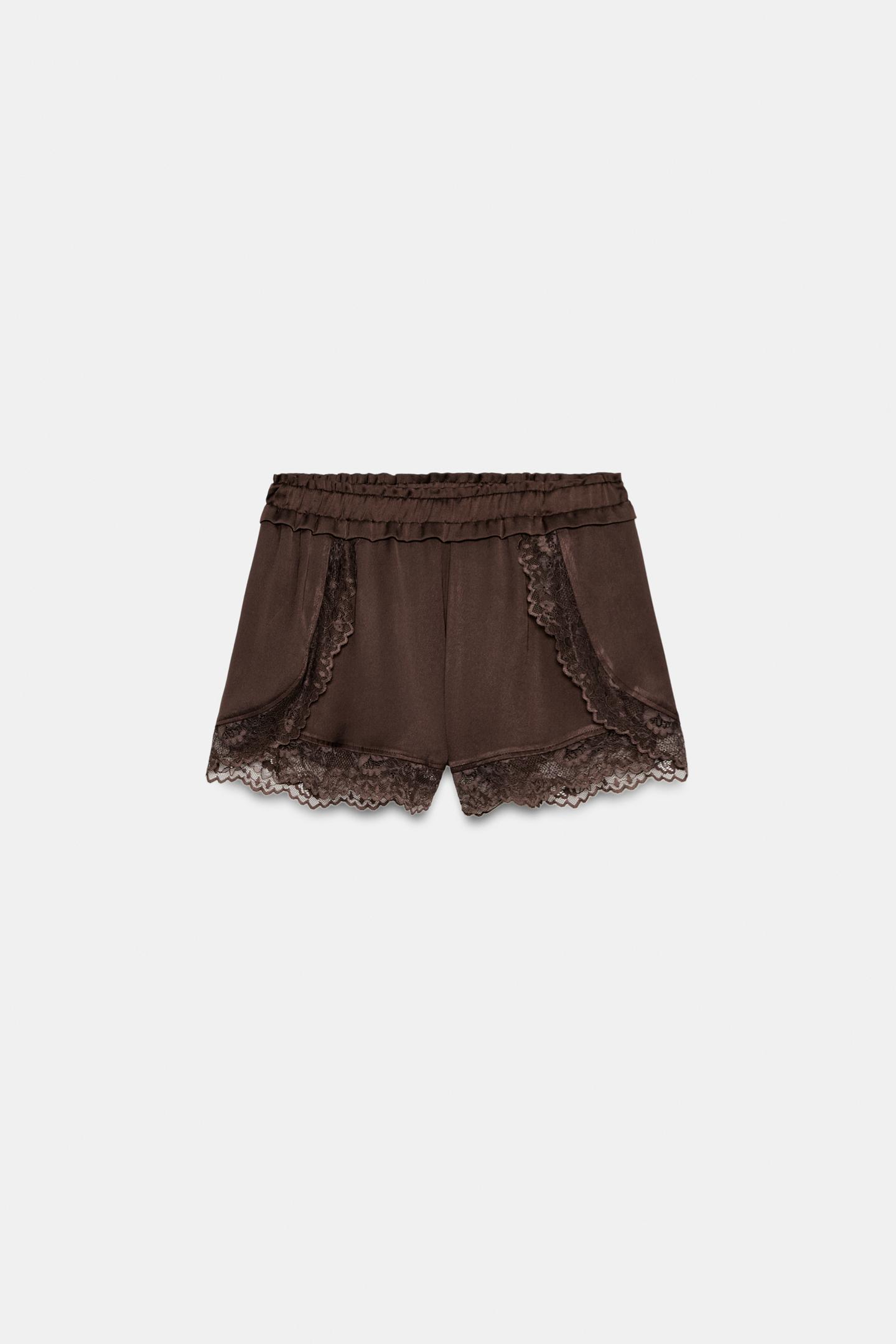 Женские шорты Zara Lace Trim, цвет: Коричневый — фото 5