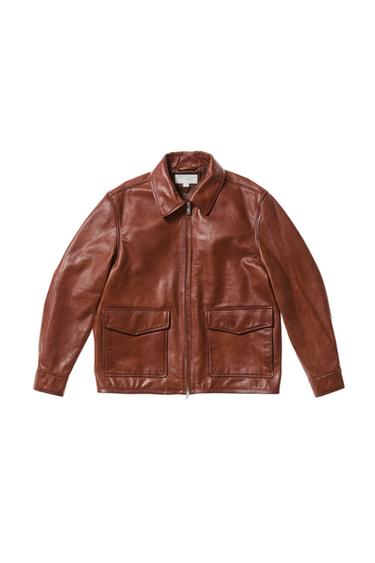 WASHED LEATHER JACKET - Brown by Zara