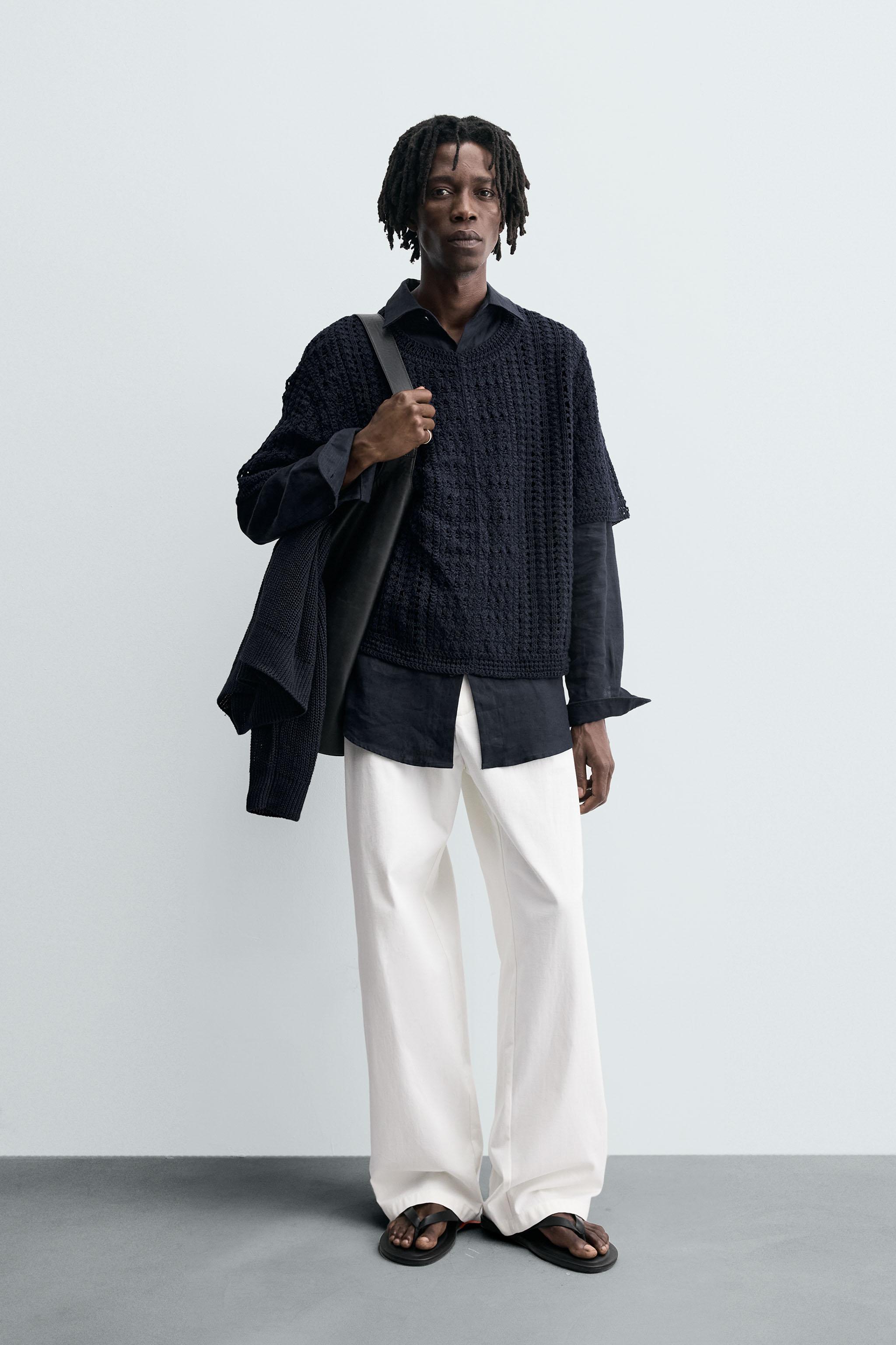 クロシェ編みテクスチャーTシャツ - ネイビーブルー | ZARA