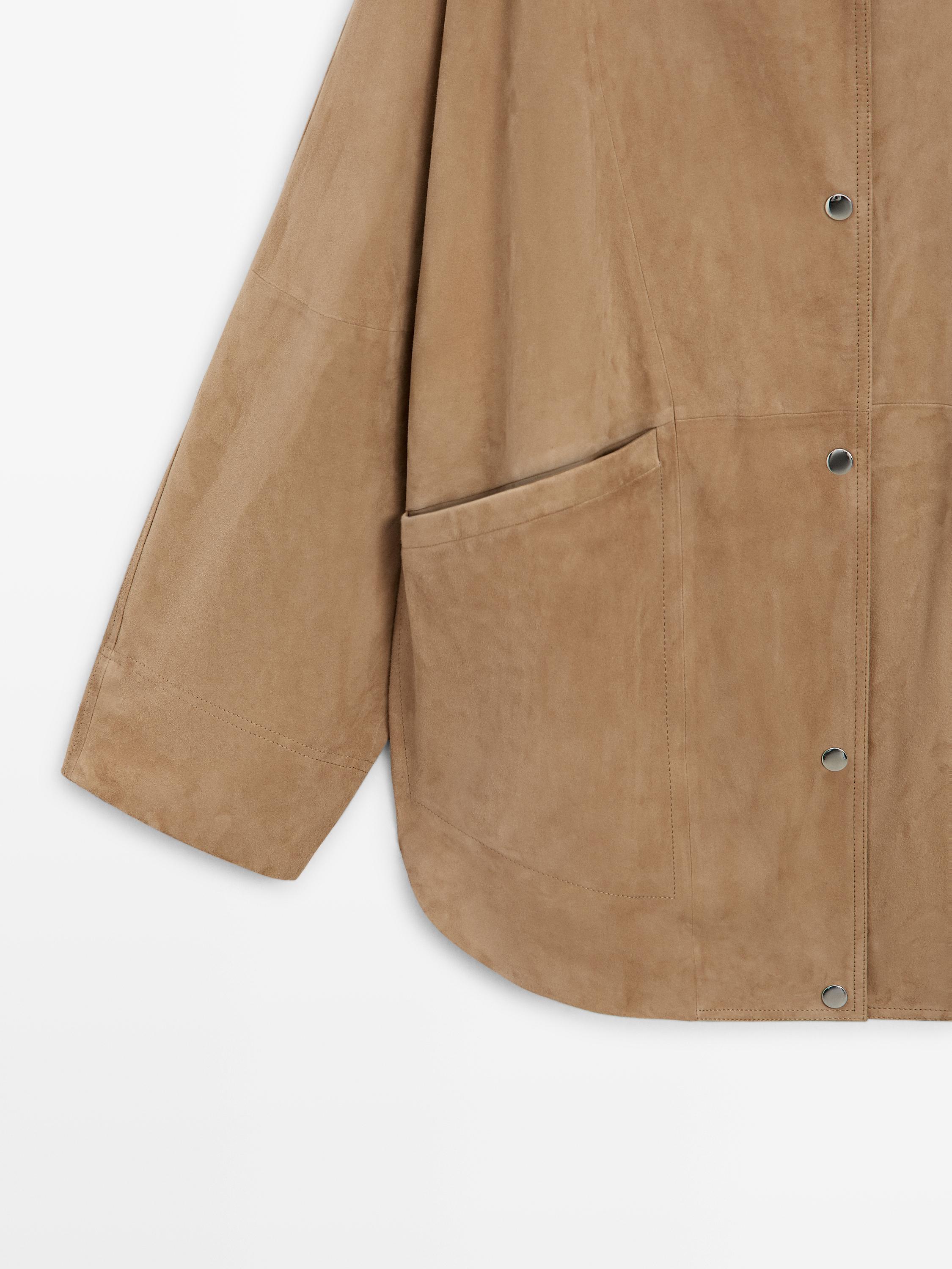 Suede leather cape with button details