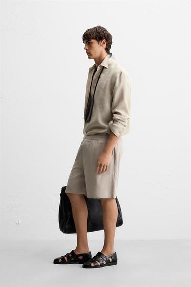 TEXTURED REGULAR FIT BERMUDA SHORTS - Sand by Zara - Image 3