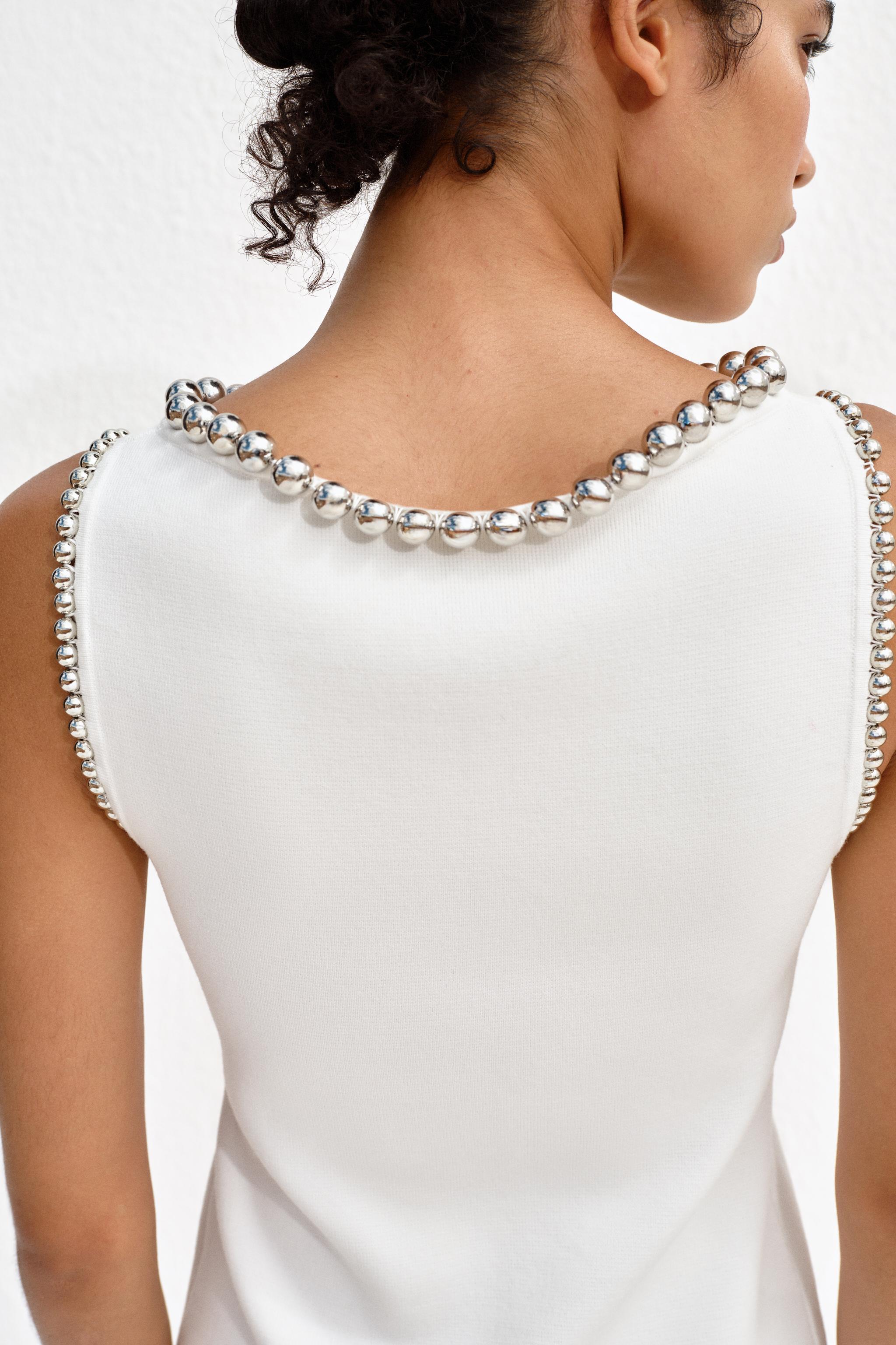 SHORT BEADED KNIT DRESS - White | ZARA United States