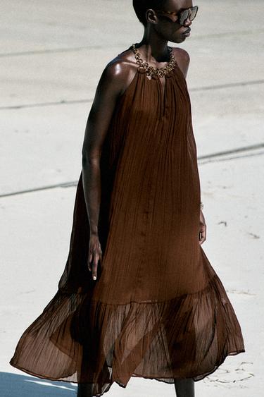 HALTER EYELET MIDI DRESS - Chocolate by Zara - Image 2