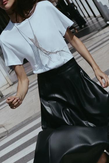 ROBE MIDI COMBINÉE JUPE MATIÈRE SYNTHÉTIQUE - Noir / Blanc de Zara - Image 4