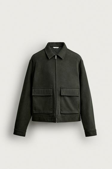 جاكيت مبطن من الليوسيل والقطن - كاكي داكن by Zara