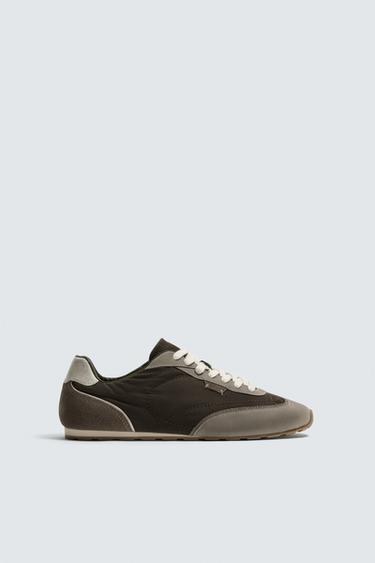 Zara RETRO-STYLE SNEAKERS - Khaki Green