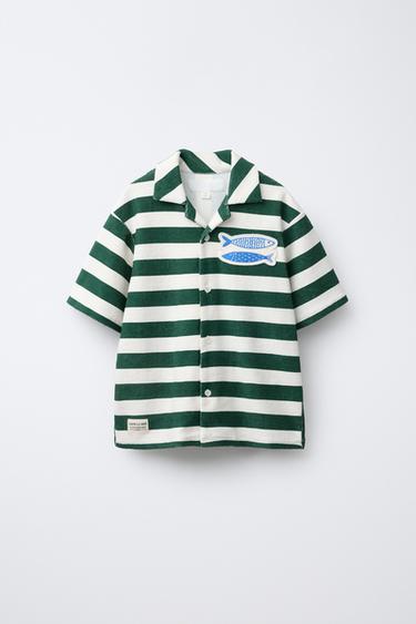 CAMISA BOWLING EFECTO TOALLA RAYAS - Verde / Crudo de Zara