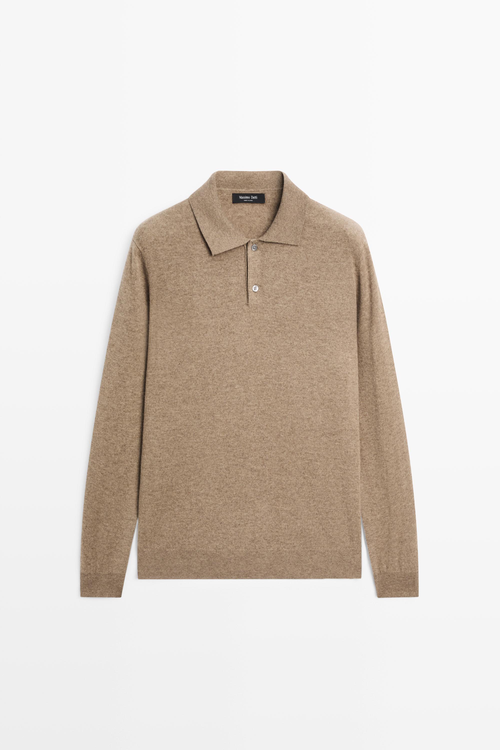 Wool blend knit polo sweater