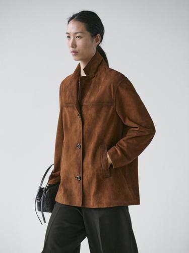 Zara Suede leather blazer with pockets - Brown