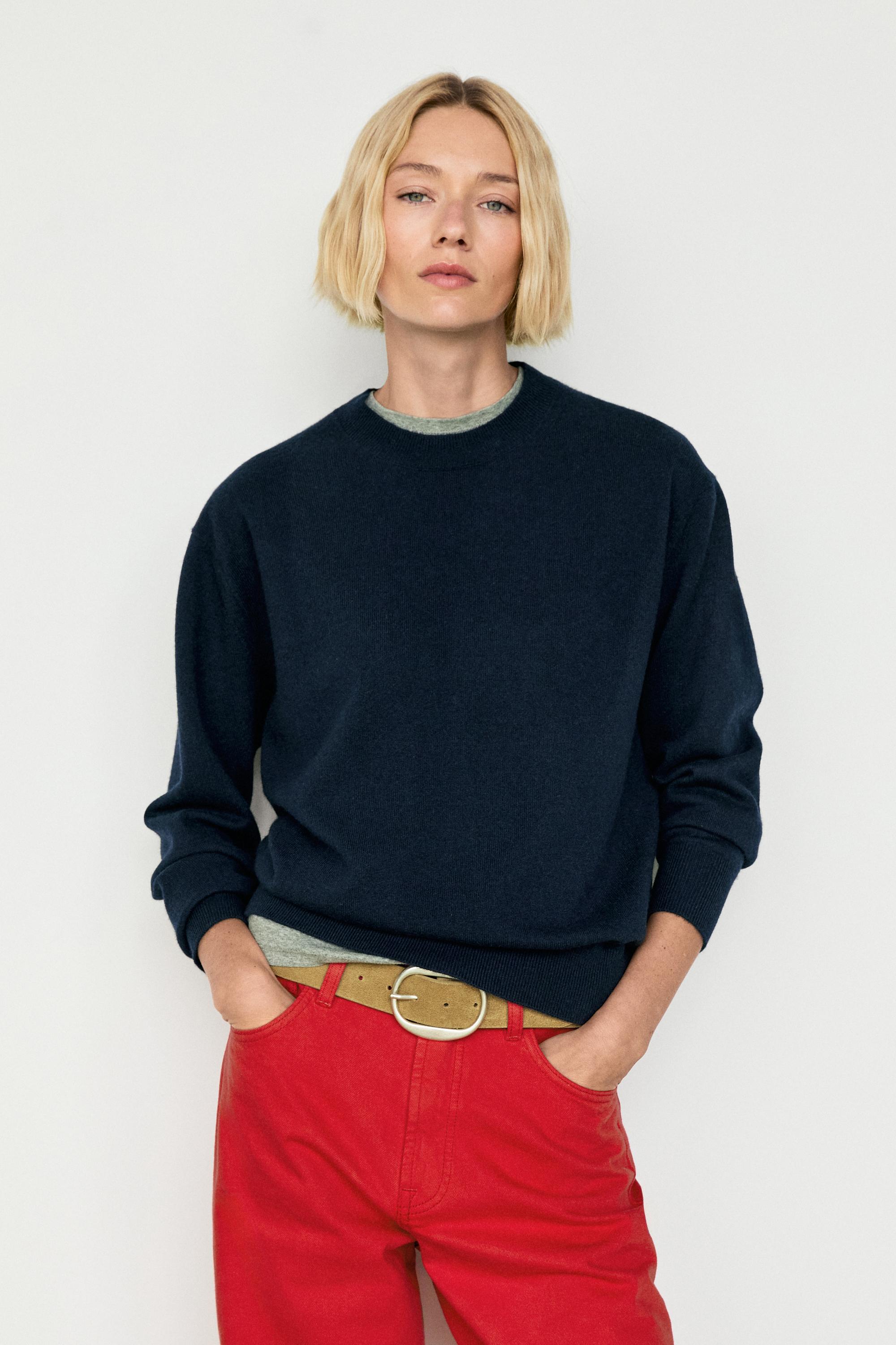 100% cashmere long sleeve sweater — Navy blue