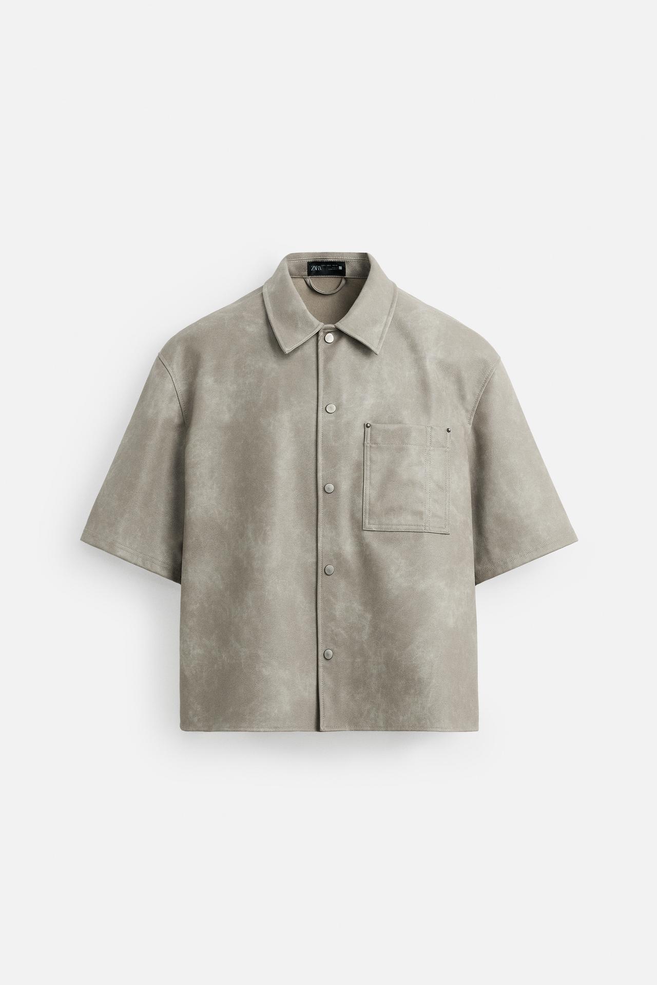 LEATHER EFFECT OVERSHIRT - Grey / Natural by Zara